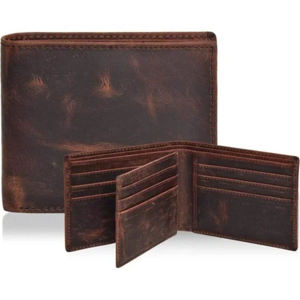 New Real Leather Bifold Wallet For Men, Brown Crazy Horse